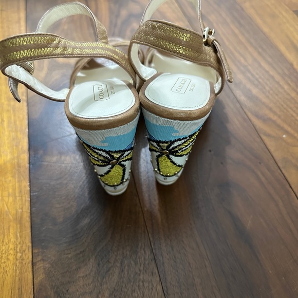 New Coach Caroline Platform Wedge Leather Sandals w/ embellished heel Size 9-1/2 - Picture 13 of 15